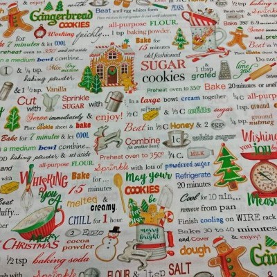 Pano de cozinha com receitas de Gingerbread Cookies em várias cores