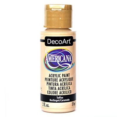 Frasco de tinta acrílica Americana DecoArt cor Toffee com rótulo colorido