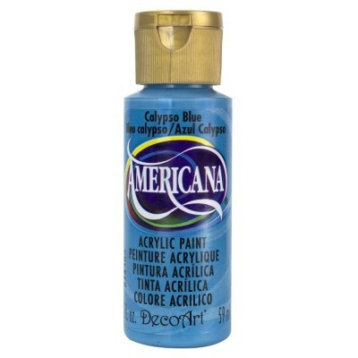 Frasco de tinta acrílica Americana azul Calypso com tampa dourada