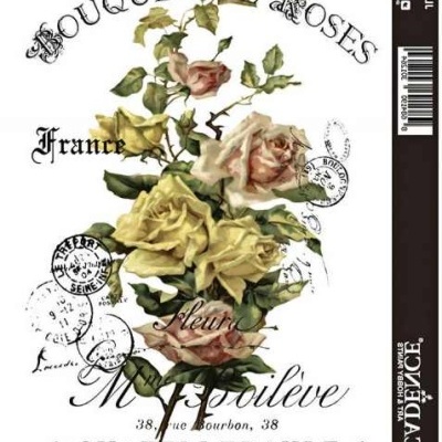 Desenho vintage bouquet de rosas amarelas e creme com texto decorativo em francês