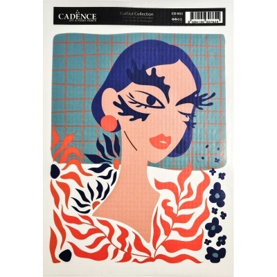 Desenho estilizado de mulher com cabelo azul e padrão quadriculado