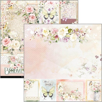 Papel decorativo com padrões florais e borboletas em tons pastel