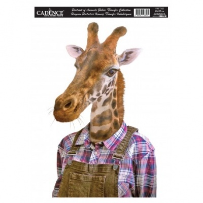 Cabeça de girafa vestindo camisa xadrez e macacão sobre fundo branco, produto CADENCE.