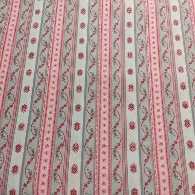 tela com padrão listrado rosa e vermelho com flores