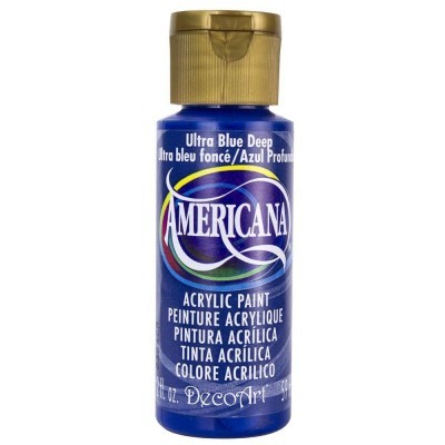Frasco de tinta acrílica azul Ultra Blue Deep Americana com tampa dourada