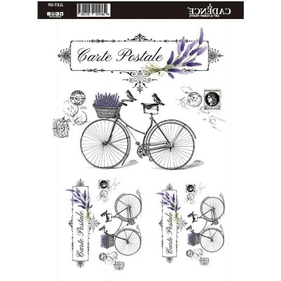 Ilustração vintage de bicicleta com flores e texto 'Carte Postale'