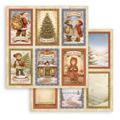 Papel decorativo com ilustrações vintage de Natal e texto em inglês