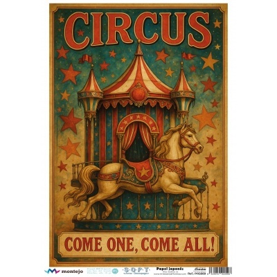 Cartaz vintage de circo com cavalo e tenda em cores vibrantes