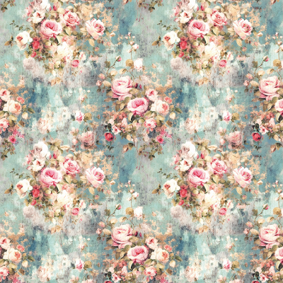Papel de parede floral vintage em azul turquesa com rosas cor-de-rosa e creme