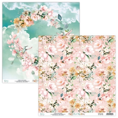 Papel decorativo para scrapbook com padronagem floral em dois lados distintos