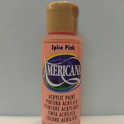 Frasco de tinta acrílica Americana cor Spice Pink com tampa dourada e rótulo colorido.