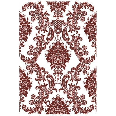 Papel de parede com padrão barroco vermelho e branco com motivos florais e arabescos