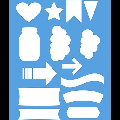 Silhuetas brancas de várias formas sobre fundo azul