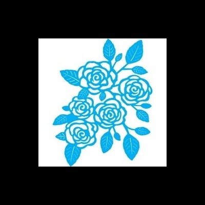 Aplique azul em formato de ramo com rosas e folhas