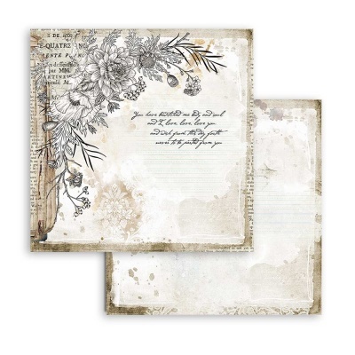 Folhas de papel decorativo com flores e texto manuscrito