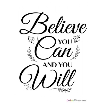 Design gráfico com a frase Believe you can and you will em preto sobre fundo branco