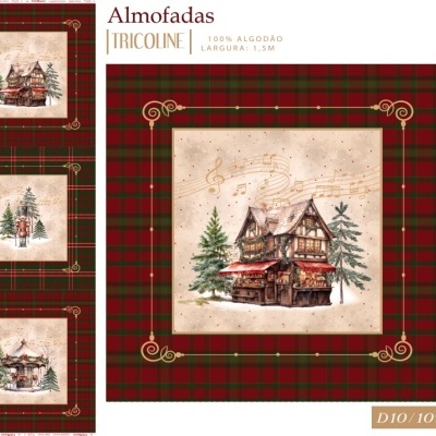 Almofadas de tecido com casas de inverno e padrão xadrez