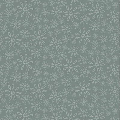 Papel de parede cinza esverdeado com padrão de flores claras repetitivas
