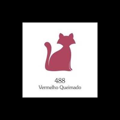 Desenho de gato vermelho queimado com texto '488 Vermeho Queimado'