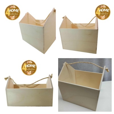 Caixote de madeira branco com corda para transporte e selo HOME Collection