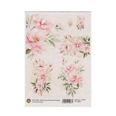 Folha de papel para decoupage com flores cor de rosa sobre fundo branco