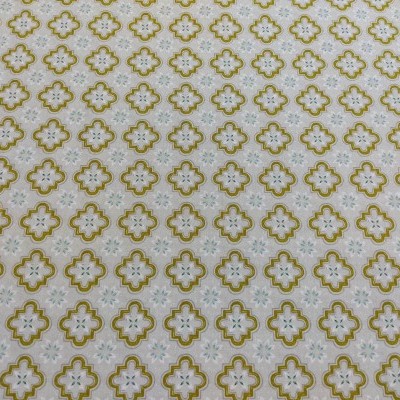 Tecido branco com padrão floral amarelo e cinza