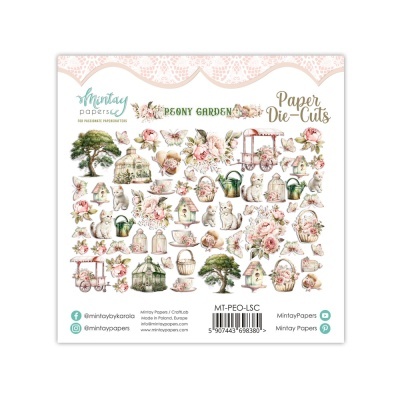 Conjunto de recortes decorativos 'Peony Garden' com temas de jardim, flores e animais em papel