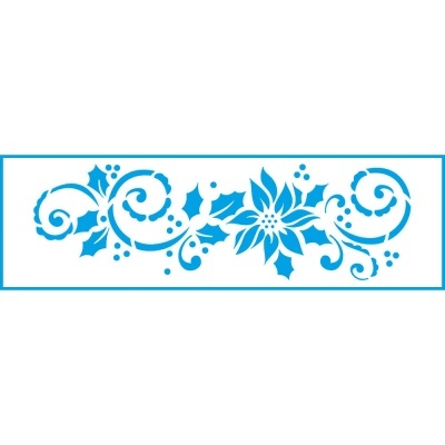 Stencil azul com padrão ornamental de folhas e flores