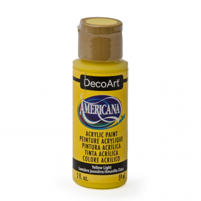 Frasco de tinta acrílica amarela DecoArt Americana com tampa castanha