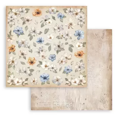 Papel decorativo com flores em tons suaves e padrão vintage texturizado