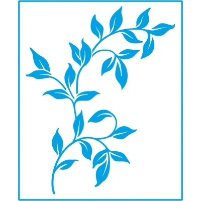 Decalque azul de ramo com folhas sobre fundo branco