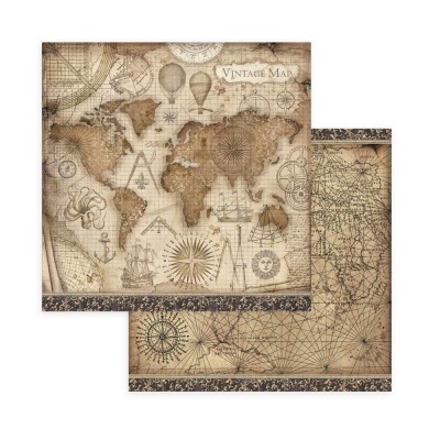 Papel decorativo com mapa antigo em tons castanho e bege