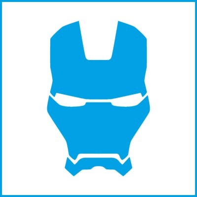 Máscara azul estilizada com fendas para os olhos sobre fundo branco