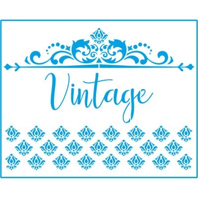 Padrão decorativo azul vintage com texto 'Vintage' em fundo branco