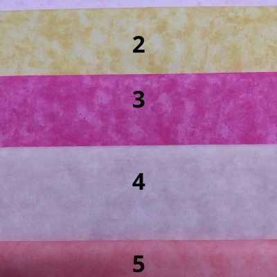 Cinco faixas horizontais de tecido manchas, cada uma numerada de 1 a 5.
