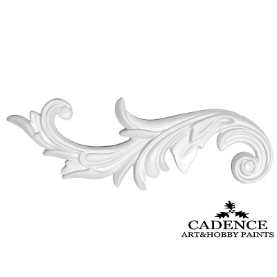 Elemento decorativo branco com padrão ornamentado e texto CADENCE ART&HOBBY PAINTS