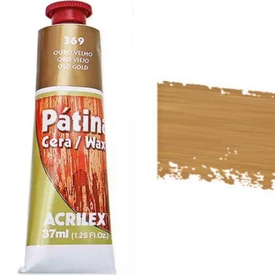 Tubo de cera patina Acrilex cor Ouro Velho com amostra da cor