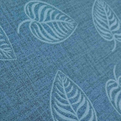 Tecido azul com folhas brancas estilizadas