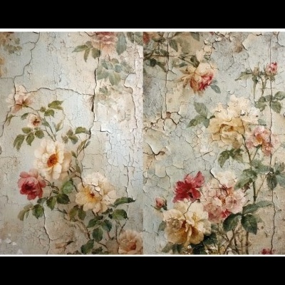 Papel de parede floral com textura rachada e envelhecida