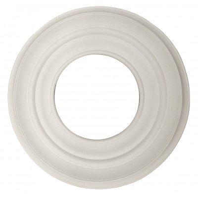 Roseta decorativa de tecto circular branca com relevo em anéis concêntricos