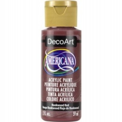 Frasco de tinta acrílica vermelho da marca DecoArt Americana com tampa dourada