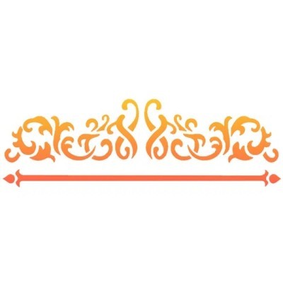 Elementos decorativos em laranja com linha horizontal e padrões simétricos