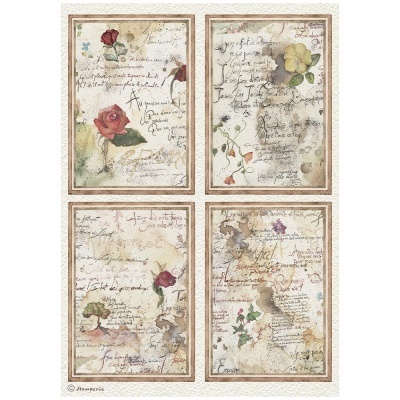 Folhas decorativas com flores aquareladas e textos manuscritos em francês