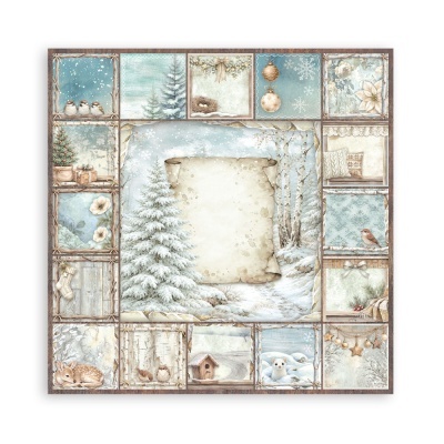 Moldura em madeira com ilustrações de inverno e Natal em aquarela