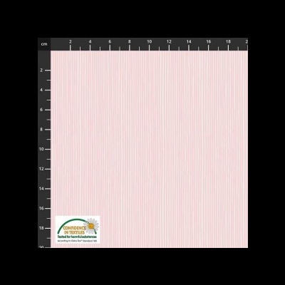 tecido rosa claro com riscas brancas verticais e régua de medição em centímetros