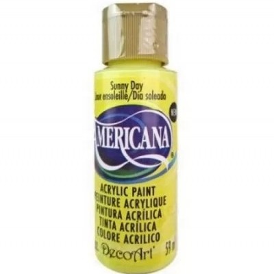 Frasco amarelo de tinta acrílica Americana com tampa dourada