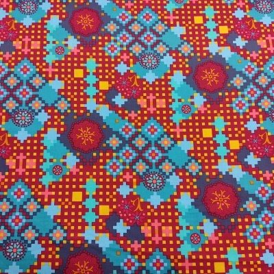 Tecido colorido com padrão geométrico em mosaico