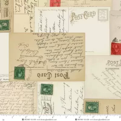 Postais vintage manuscritos com selos verdes e vermelhos