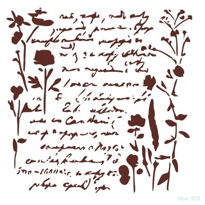 Padrão decorativo castanho de flores e escrita manuscrita