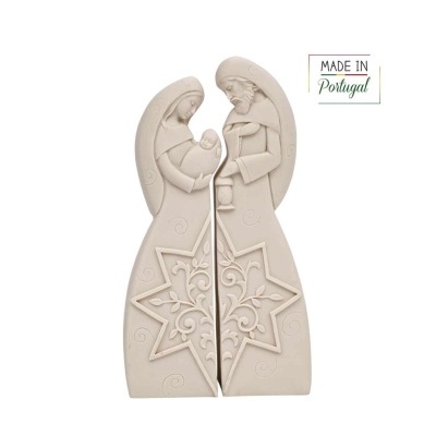 Estatueta cerâmica decorativa religiosa em tom cru com padrão ornamental